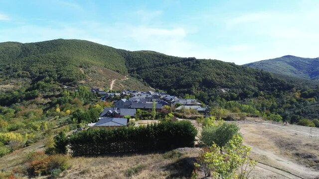 El Bierzo, Leon. Village  of Espinoso de Compludo.Spain. Aerial Drone Footage