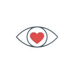 Eye with a heart icon. Love look. Stock vector illustration isolated on white background.