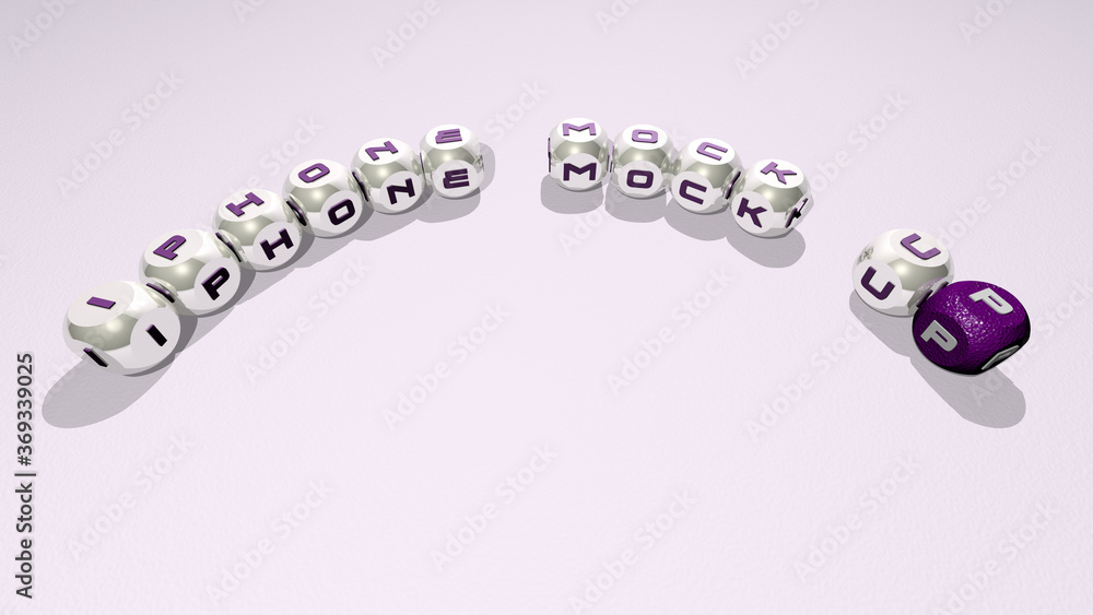 Poster iphone mock up combined by dice letters and color crossing for the related meanings of the concept. 
