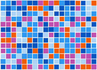 Abstract mosaic from vector squares with trendy blue and orange colors and different sized white borders for web, cover, wrapping paper, art, etc. backgrounds