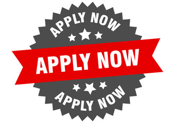 apply now round isolated ribbon label. apply now sign