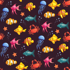Fototapeta na wymiar Cartoon sea animals. Seamless texture. Vector illustration