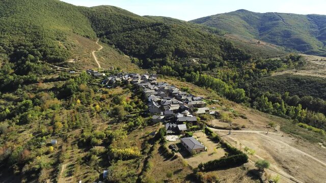 El Bierzo, Leon. Village  of Espinoso de Compludo.Spain. Aerial Drone Footage