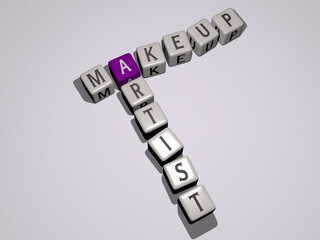 MAKEUP ARTIST combined by dice letters and color crossing for the related meanings of the concept. beauty and beautiful