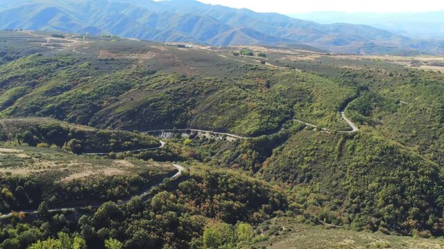 Scenic view of mountains in El Bierzo, Leon. Spain. Aerial Drone Footage