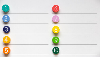 Colorful number blocks with rules between them. Can be used for illustration of ordered list.