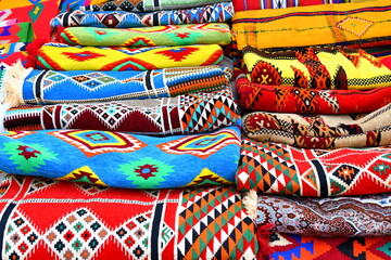 Traditional oriental carpets in Wakif souk in Doha Qatar