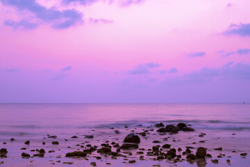 beautiful purple sea sunset, long exposure, copy space