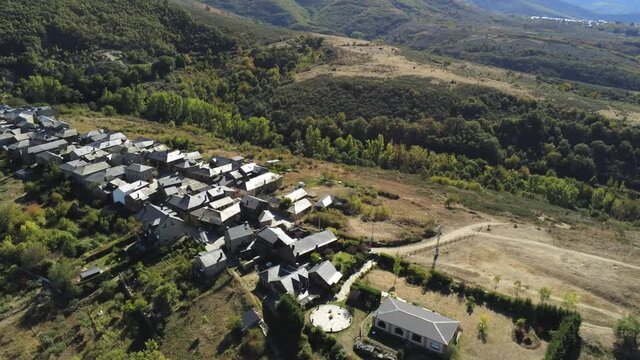 El Bierzo, Leon. Village  of Espinoso de Compludo.Spain. Aerial Drone Footage