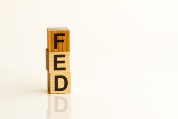 Word FED made with wood building blocks, stock image