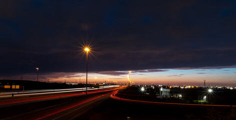 traffic on highway at night