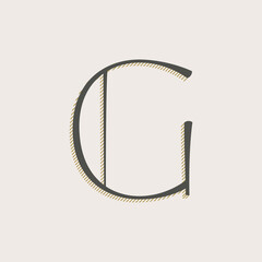 Elegant G letter serif font logo. Classic thin pen lettering with shadow lines.