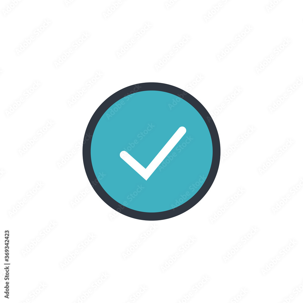 Poster circle tick mark approved icon vector illustration. checkmark confirm circle icon button flat for ap