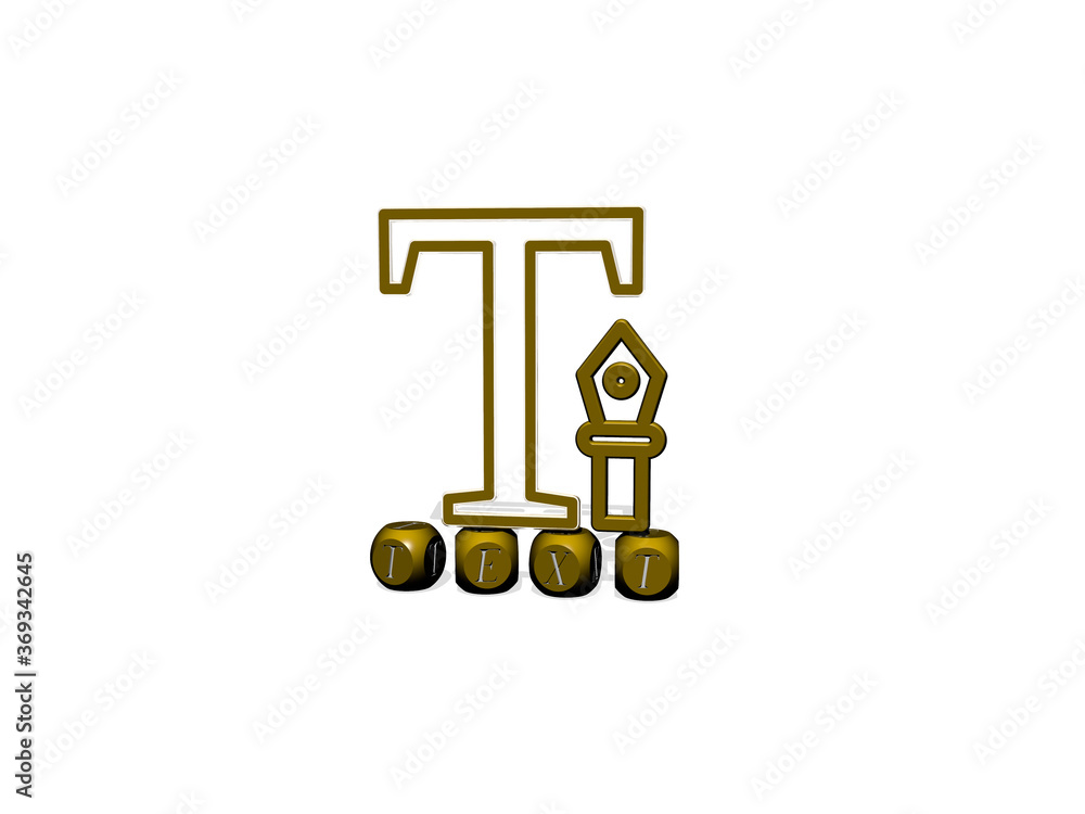 Poster 3d graphical image of text vertically along with text built by metallic cubic letters from the top p