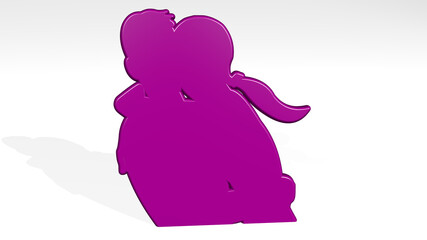 girl hugging boy stand with shadow. 3D illustration of metallic sculpture over a white background with mild texture. beautiful and woman