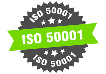 iso 50001 round isolated ribbon label. iso 50001 sign