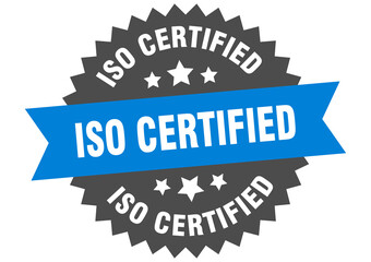 iso certified round isolated ribbon label. iso certified sign