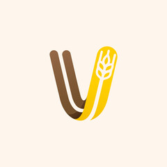 Letter V logo with negative space wheat.