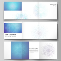 Minimal vector editable layout of square format covers design templates for trifold brochure, flyer, magazine. Big Data Visualization, geometric communication background with connected lines and dots.