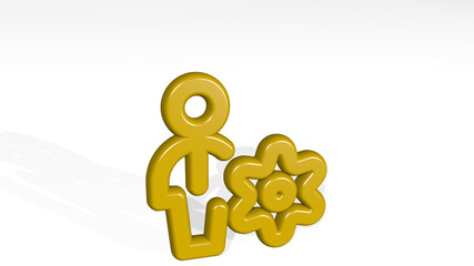 single man actions setting stand with shadow. 3D illustration of metallic sculpture over a white background with mild texture. icon and isolated
