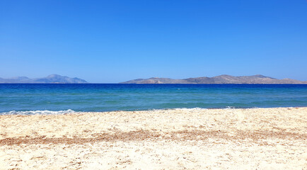 Blue sea and beach background. Aqua sea water surface. Sea surface view.