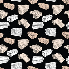 Obraz premium Seamless pattern of sketches various boxes for shoes