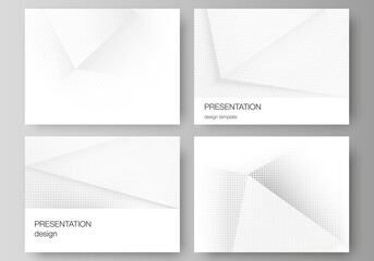 Fototapeta premium Vector layout of the presentation slides design templates, multipurpose template for presentation brochure, brochure cover. Halftone dotted background with gray dots, abstract gradient background