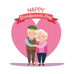 happy grandparents day card with old couple in heart