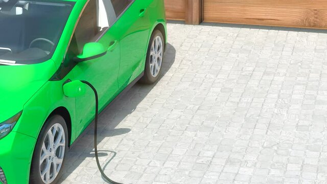 electric car charging at home crane perspective 3D animation