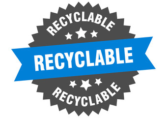 recyclable round isolated ribbon label. recyclable sign