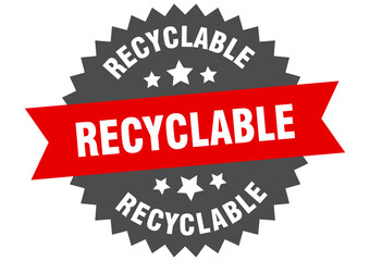 recyclable round isolated ribbon label. recyclable sign