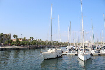 Fototapeta na wymiar Yachts and sailing boats at the port of Barcelona - Catalunya - Spain