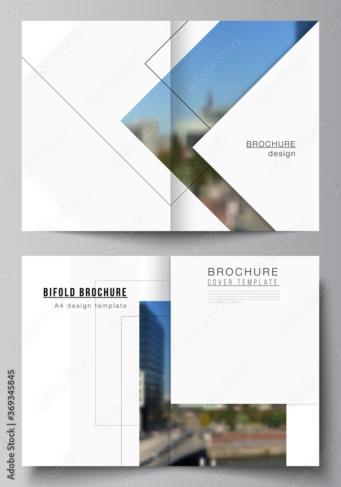Aufkleber vector layout of two a4 format cover mockups design templates with geometric simple shapes, lines an