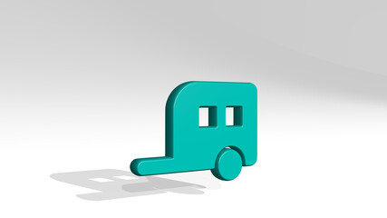 trailer made by 3D illustration of a shiny metallic sculpture with the shadow on light background. truck and cargo © Ali