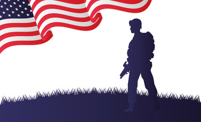 soldier with rifle figure silhouette in usa flag background