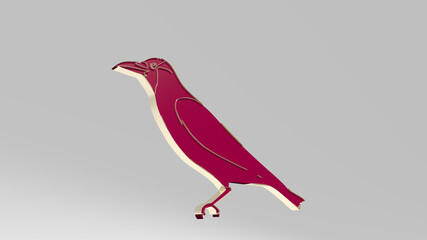 bird on the wall. 3D illustration of metallic sculpture over a white background with mild texture. animal and beautiful