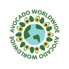 Avocado worldwide design for t-shirt. Avocado earth isolated illustration. Vegan t-shirt