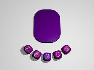 3D illustration of FANGS graphics and text around the icon made by metallic dice letters for the related meanings of the concept and presentations. animal and background