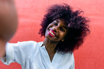 Happy African American Takes a Selfie