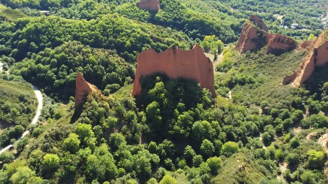Las Medulas. Roman gold mine in Leon,Spain  Aerial Drone Footage. UNESCO World  Heritage Site