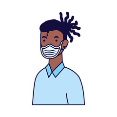 afro young man wearing medical mask character