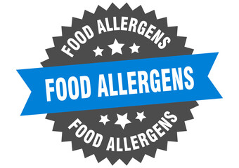 food allergens round isolated ribbon label. food allergens sign