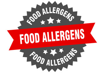 food allergens round isolated ribbon label. food allergens sign