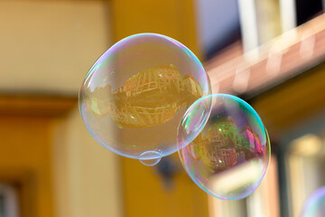 soap bubbles on a yellow background, Wroclaw Old Market Square
