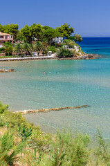 Picturesque sandy beach in village Ammoudi on the east coast of Zakynthos island, Greece.