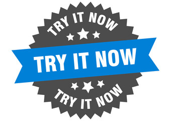 try it now round isolated ribbon label. try it now sign