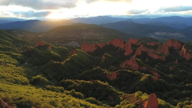 Las Medulas. Roman gold mine in Leon,Spain  Aerial Drone Footage. UNESCO World  Heritage Site