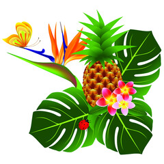 Tropical bouquet on white background.