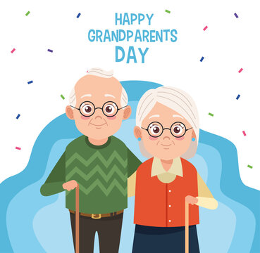 happy grandparents day card with old couple