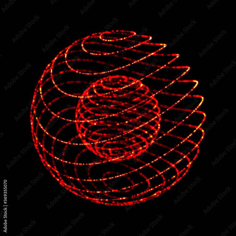 Poster spark ball. fire ball. abstract red 3d sphere made of points. futuristic technology style. sphere pa